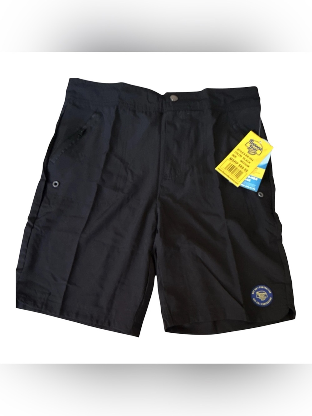 Banana Boat Men's Black Board Shorts Medium UPF 50+ Back Pocket +zip pockets